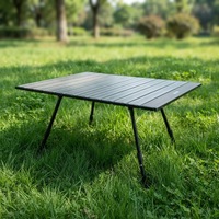 Table de camping pliante portable en alliage d'aluminium à hauteur réglable avec poche de rangement en filet pour pique-nique en extérieur