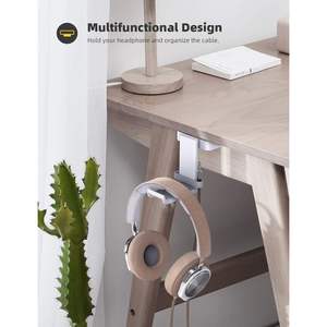Lamicall White 360 Degree Rotation Aluminium Headphone Stand Sticky Headset Hanger <b>Adhesive</b> <b>Hook</b> Earphone Mount Table - Product Image 5