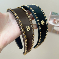 Aro de pelo con etiqueta de cadena de satén a la moda para niñas, cadena de borde fino de Metal de Color sólido, accesorios para el cabello, bandas anchas de lujo con letras