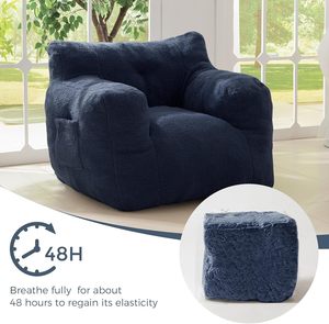 PIOEN Sherpa <strong>Bean</strong> <strong>Bag</strong> Chair <strong>Boucle</strong> Tufted Accent Sofa for Adults and Kids Pocket Reading Stuffed Filler for Living Room, Navy - Product Image 3