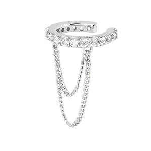 Pendiente Individual de Borla con Cadena de Eslabones y Circón, Tipo Brazalete, Plata de Ley 925 con Baño de Oro y Rodio, Pendiente Creativo de Clip - Product Image 2