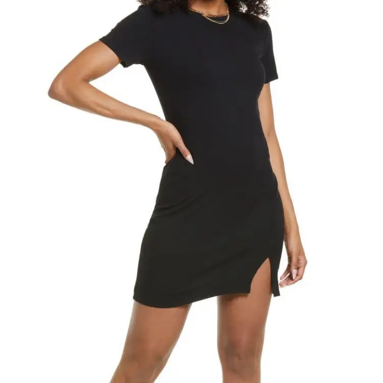 2022 Famous Brands Designer T Shirt Sexy Short Dress Cotton Spandex Bodycon Women Casual Elegant All Black Solid Dress