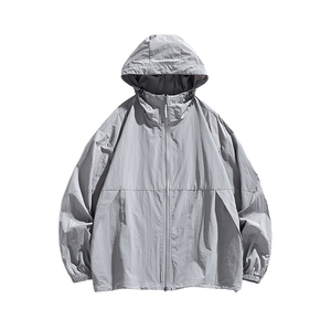 Chaqueta Acolchada Informal con Capucha y Protección Solar, Cierre Completo, Diseño de Parches, Tejido Fino, Primavera Verano - Product Image 4