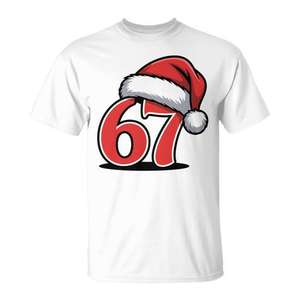 Six Seven 67 Meme Gen Slang Alpha Christmas Santa Hat T-shirt - Product Image 1