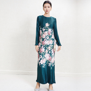 Robe plissée élégante Miyake pour femmes, manches longues, col rond, robe maxi pour <span class=keywords><strong>soirée</strong></span>, <span class=keywords><strong>tenue</strong></span> de <span class=keywords><strong>soirée</strong></span> - Product Image 2