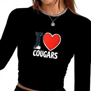 Camiseta de manga larga de tela tejida con estampado estilo Y2K para mujer Heart I Love COUGARS - Product Image 1