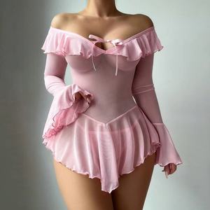 Set di Lingerie Sexy e interessante, corda legata a una spalla a maniche lunghe tinta unita - Product Image 1