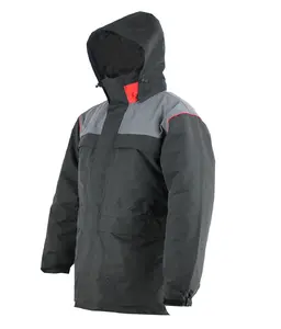 PVC coating hooded heavy rain jacket waterproof anorak black