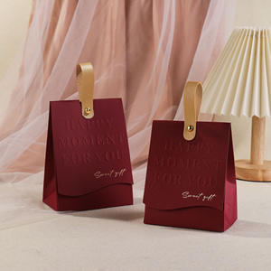 유럽 스타일 웨딩 캔디 박스 창의적인 와인 레드 샴페인 가죽 손잡이 약혼식 기념품 가방 - Product Image 1