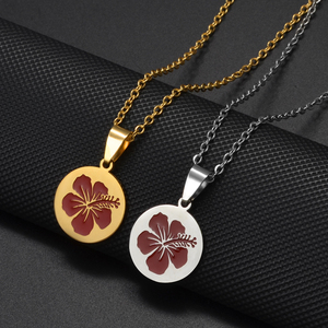 Colliers pendentifs avec drapeau de Porto Rico, fleurs d'hibiscus hawaïennes et de Guam pour femmes et filles, bijoux frangipanier de la <span class=keywords><strong>Guadeloupe</strong></span> # 512862 - Product Image 6