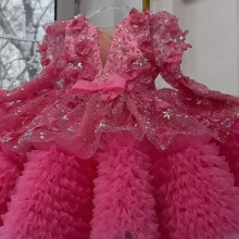 <span class=keywords><strong>Abito</strong></span> da Principessa Rosa Acceso Soffice a Maniche Lunghe per Bambina con Corpetto Floreale, Sovrapposizione in <span class=keywords><strong>Tulle</strong></span> Glitterato, Scollo a V Profondo e Volant Voluminosi - Product Image 4