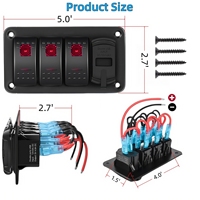 Interrupteur à bascule marin 3 gangs avec panneau en aluminium, chargeur USB 12V PD, voltmètre et interrupteur à bascule lumineux LED pour voiture, camion, bateau, camping-car