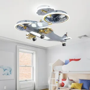 Energy Saving Modern Dc Remote App Control Children Room Decorative Aircraft Led Ceiling Fan Light Helicopter Fan For Kid Room