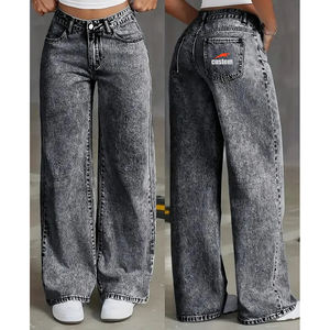 <span class=keywords><strong>Jean</strong></span> large gris en denim respirant et très extensible pour <span class=keywords><strong>femme</strong></span>, <span class=keywords><strong>taille</strong></span> <span class=keywords><strong>haute</strong></span>, grande <span class=keywords><strong>taille</strong></span>, motif uni, décontracté, lavable - Product Image 3