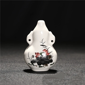 Ocarina en céramique de style chinois en forme de gourde, instrument à vent à 6 trous, mini ocarina peinte à la main avec paysage floral, cadeau musical éducatif - Product Image 2
