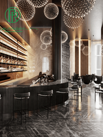 Comptoir de bar moderne en MDF avec étagères, présentoir à bouteilles, canapé et banquette d'entrée pour whisky et lounge