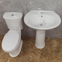 Ensemble WC et lavabo sur pied pour salle de bain, design rond, deux pièces