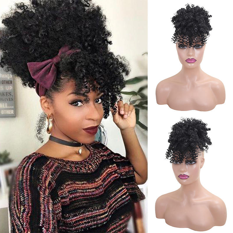 High Puff Afro Kinky Curly Synthetic Drawstring Ponytail Bangs