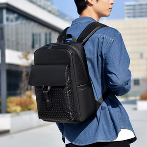 High-Appearance Large Capacity PU Laptop <b>Backpack</b> for <b>Men</b> Handmade Woven Sports Business Style Waterproof Polyester for Commute - Product Image 3