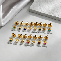 Boucles d'oreilles tendance unisexe en acier inoxydable plaqué or PVD avec zircone cubique multi-couleurs pour piercing d'oreille, commande en gros