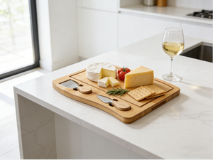 Tabla de Quesos de Bambú Natural, Tabla de Charcutería con 2 Cuchillos, Bandeja para Servir, Tabla de Cortar para Cocina, Fiestas, Bodas, Regalo - Product Image 3