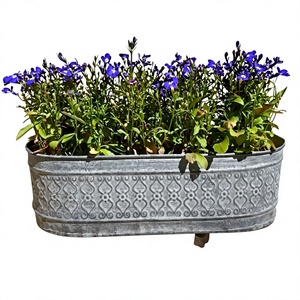 Vintage Galvanized <b>Metal</b> Oval <b>Trough</b> Planter Embossed Rustic Flower Pot for Garden - Product Image 1
