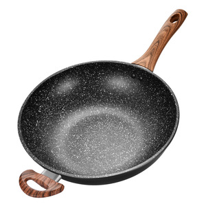 Maifan Stone Non-Stick Wok Deep Pot <b>With</b> Glass <b>Lid</b> Wooden Handle For Induction Gas Stoves - Product Image 2