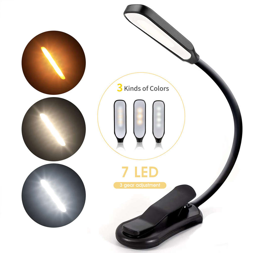 2022 Offre Spéciale 7 LED Rechargeable Mini Livre de Lecture Avec 3-niveau Chaud Blanc Froid Flexible Facile Clip Lire Lampe En lit