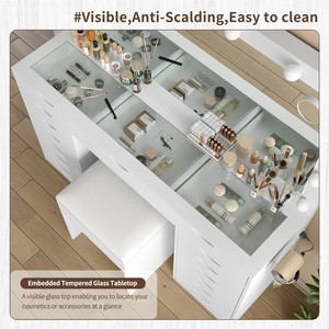 Table de maquillage moderne en <span class=keywords><strong>bois</strong></span> en gros avec grand miroir LED et tiroirs, miroir de <span class=keywords><strong>coiffeuse</strong></span> é<span class=keywords><strong>clair</strong></span>é, table de maquillage pour chambre à coucher - Product Image 5