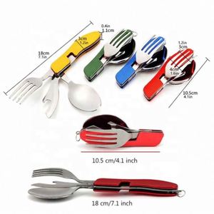 4 in1 pieghevole in acciaio inox forchetta coltello apriscatole da esterno servizio posate da viaggio campeggio <span class=keywords><strong>Set</strong></span> - Product Image 3