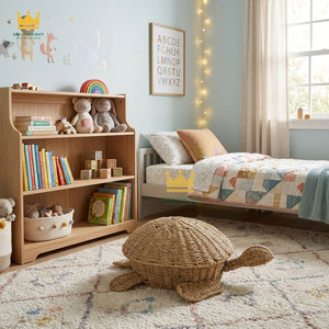 Cesta de Almacenamiento Tejida en Forma de Tortuga de Hierba Marina, Estilo Bohemio, Redonda, Color Natural, Contenedor para Juguetes Infantiles - Product Image 2