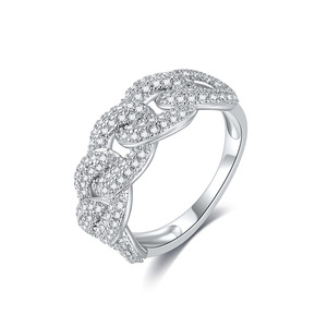 Anillo de cóctel de lujo para mujer, plata 925, moissanita, corte brillante redondo, engaste pavé, diseño geométrico, joyería de boda - Product Image 1