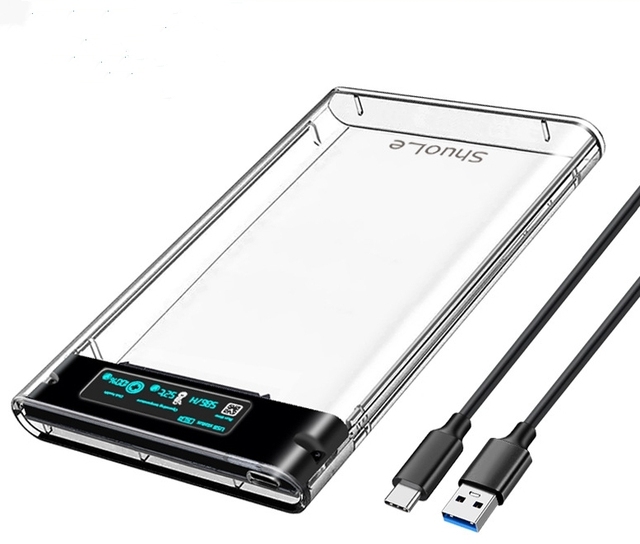 USB 3.0 Type C External Hard Drive Enclosure for 2.5 Inch SATA HDD and SSD Transparent Hard Disk Case Tool-Free Support UASP