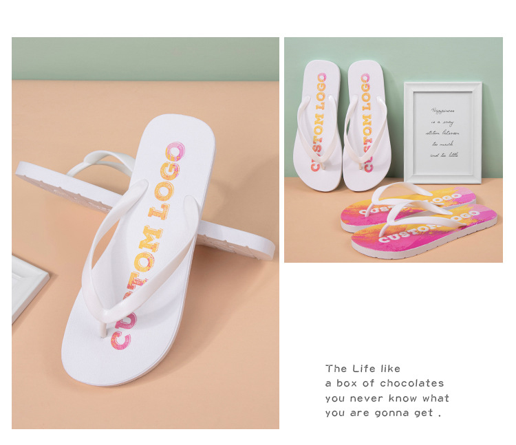 Kids PVC flip flops slippers custom logo 3D printing Flipflops beach rubber slippers