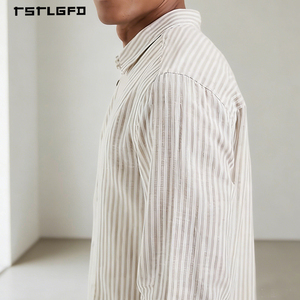 Custom Men's Outerwear Utility Shirt Beige Cotton Twill Oversized Fit <b>Button</b>-Down Streetwear Essentials - Product Image 4