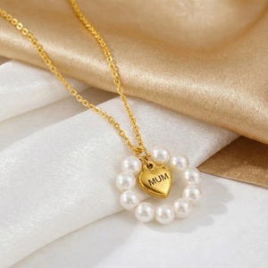 Popular Pearl Charm <strong>Necklace</strong> Stainless Steel Women's Fashion <strong>Necklace</strong> Elegant <strong>MUM</strong> Heart <strong>Necklace</strong> with Pearls Mother's Day Gift - Product Image 4