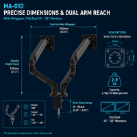 Support de bureau ergonomique à double bras pour moniteur avec ressort à gaz pour postes de travail multi-écrans et stations de jeu