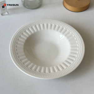 Elegant Relief Ceramic Dinner Plate Pure White Table Dish for Home Cafe Hotel Western Food Soup Dessert Meal Serving Use - Product Image 1