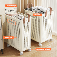 WANUO Panier à Linge en Plastique Pliable 50L/60L, Panier à Linge Sale Personnalisable pour Salle de Bain Avec Roues Universelles