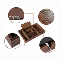Nachtkastje Organizer Dienblad Lederen Valet Lade Voor Mannen Edc Catchall Lade Met Telefoon Oplaadstation
