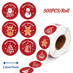 Etiquetas Adhesivas Personalizadas con Temática Navideña, Etiquetas de Regalo para Empaque, Hechas a Mano, Resistentes al Agua, Troqueladas, Redondas - Product Image 1