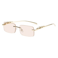 Nouvelles Lunettes de Soleil Rectangulaires Sans Monture Tendance 2025 pour Femme, Monture Métallique Dorée de Luxe, Verres PC Protection UV400, Style Y2K, Logo Personnalisé