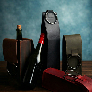 Porte-vin en cuir véritable robuste pour l'extérieur, étui de protection pour bouteille de vin avec logo personnalisé, sac cadeau de voyage vintage LEB-0096 - Product Image 1