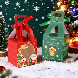 Boîte cadeau individuelle pour cupcake de Noël, fenêtre transparente, design rayé, carton recyclé, impression quadricolore, motif <span class=keywords><strong>pingouin</strong></span>, attache ruban - Product Image 3