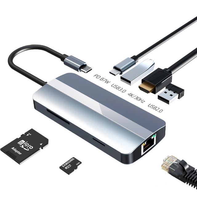 Multifunction 6 in 1 Hub USB3.0*3+HDTV 4K 30HZ *1+PD Charging *1+RJ45 1000mpbs Port Type-C Laptop PC Type C Usb Hub Station