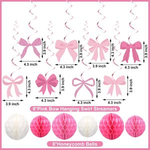 Decorazioni per Feste di <span class=keywords><strong>Compleanno</strong></span> con Fiocco Rosa, Striscione 'Buon <span class=keywords><strong>Compleanno</strong></span>' con Palline a Nido d'Ape, Spirali Appese e Ghirlanda a Pois per Donne e Ragazze - Product Image 3