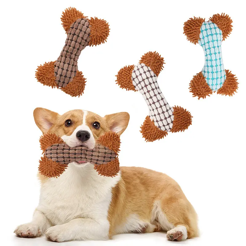 Actory-juguete vocal para perro, juguete con forma de hueso de felpa de tres colores, resistente a las mordeduras
