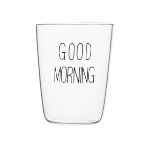 Tazza in Vetro Borosilicato Soffiato a Mano con Design 'Good Morning' in Nero, Bianco e Oro per Colazione e Caffè - Product Image 3