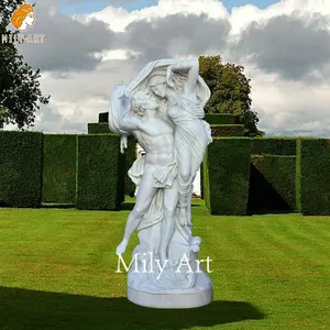 Patung marmer pasangan cinta putih ukiran tangan taman ukuran kehidupan luar ruangan