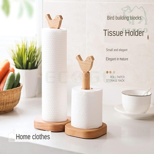 Countertop Wooden Desktop Organizer Tissue Stand Rolling Paper <b>Storage</b> Holders Racks with Bird Building Blocks - Product Image 3